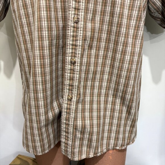 Carhartt XL Brown Plaid Button-Down Short-Sleeve Cotton Shirt - Picture 3 of 5